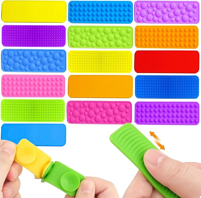 Sensory Fidget Toys Kids Adults, 16Pcs Textured Suction Toys for Autism Kids Calming, Sensory Desk Toys for Anxiety Relief, Fidget Strips for Classroom Office (Style 2)