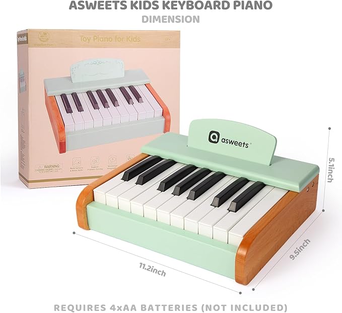 Asweets 18 Keys Piano Keyboard for Kids, Toddler Music Educational Instrument Toy, Wooden Piano for Toddlers Girls & Boys (Green)