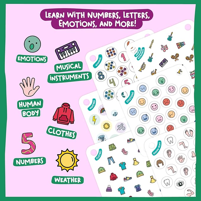 Nene Toys Educational Memory Extension Cards - 24 Extra Themed Patterns โ Additional Matching Cards with Numbers, Letters, Animals, Body Parts Exclusive Size