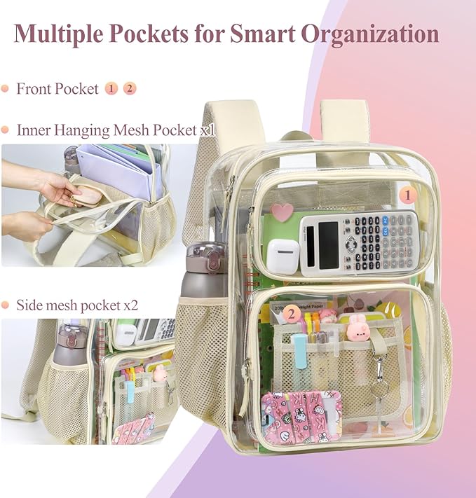 PACKISM Clear Backpack for School - 17 inch Large Heavy Duty Clear Bookbag, See Through PVC Backpacks (for age 12 above)