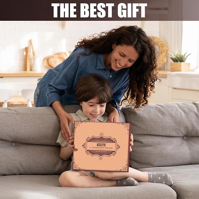 1-6 Players Shut The Box Dice Games, Wooden Board Table Math Game with 16 Dice and Instructions, Classics Close The Box Board Game for Adults Kids, Family Classroom Home or Bar