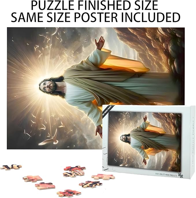 Jesus Puzzle,300 Pieces Premium Quality Wooden Puzzle,Stress Relieving Toys,Parent-Child Games,Gifts,Educational Toys,Size: 15.7 x 11 inches and 1:1 Original Picture Poster