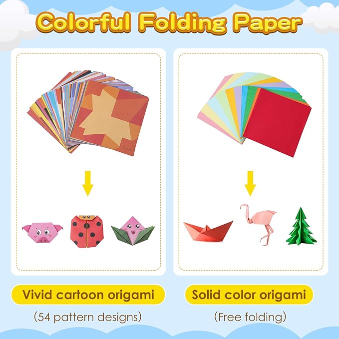 308 Sheets Origami Paper Kit for Kids Ages 5-8 8-12 with Guiding Book DIY Art and Crafts Supplies Kits for Girls and Boys Square Easy Fold Paper Travel Activities Birthday Christmas Gifts
