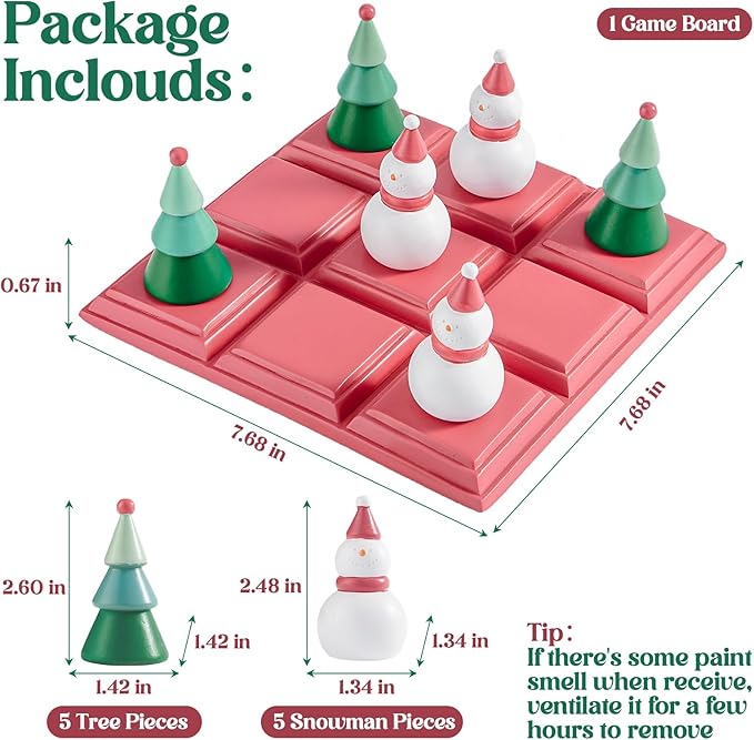 WDS WONDROUS Christmas Tic Tac Toe Game with 3D Snowman & Tree Pieces,Fun Board Game Xmas Coffee Table Decor,Indoor Holiday Decorations for Home Shelf, Table Centerpiece Decor