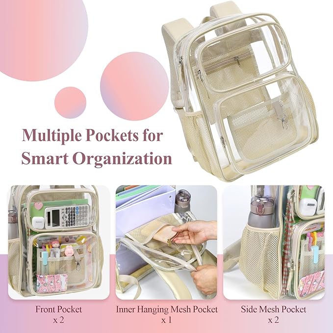 PACKISM Clear Backpack for School - 17 inch Large Heavy Duty Clear Bookbag, See Through PVC Backpacks (for age 12 above)