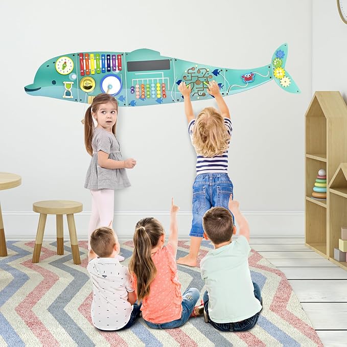 Activity Wall Busy Board Panels, Montessori Sensory Toys, Wall Activity Center, Educational Toy, Interactive Wooden Learning Toy for Toddler Playroom & Children's Daycare