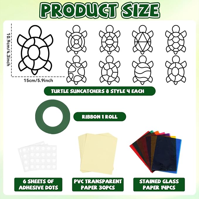 QOUBAI 32 Sets Turtle Suncatchers Craft Kit DIY Window Stained Glass Effect Sea Animals Paper Crafts for Home School Classroom Decoration Kid Ocean Sea Birthday Gift Creative Art Project Activity Game