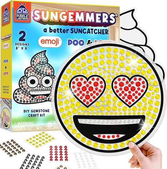 SUNGEMMERS DIY Gemstone Craft Kit – Emoji Poo & Love Designs - Arts and Crafts for Kids Ages 6-12 Girls & Boys - Suncatcher Kit for Girls Birthday Gifts, Summer Toys, Window Diamond Art