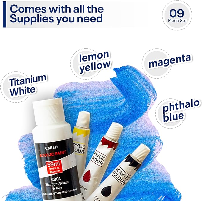 Painting4Real DIY Painting Class Kit for Adults with Video Tutorials: Learn to Paint Kissing in The Rain – How to Paint with Acrylics – Painting & Art Supplies – 9 Piece Acrylic Paint Set