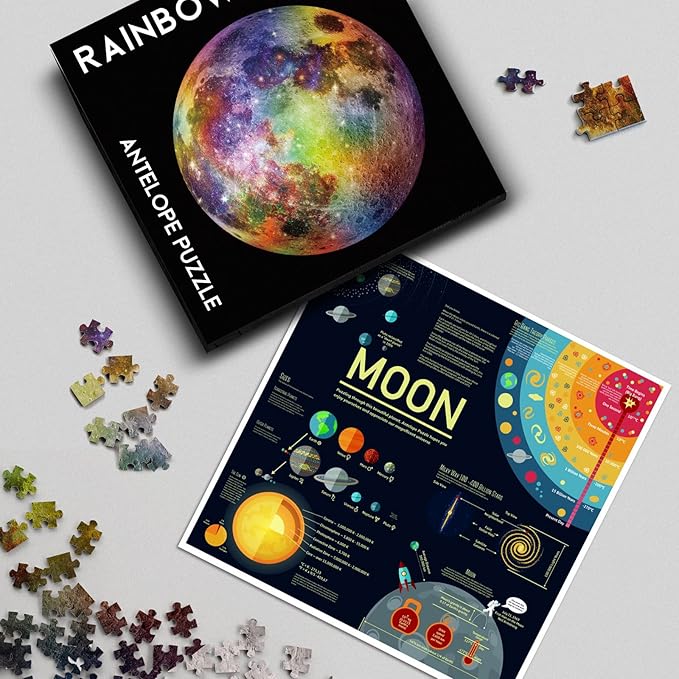 ANTELOPE Rainbow Moon 1000 Piece Jigsaw Puzzle for Adults, Space Theme, Paperboard, Round Puzzle, High Resolution, Matte Finish, No Dust, Includes Poster, 26.5 inches