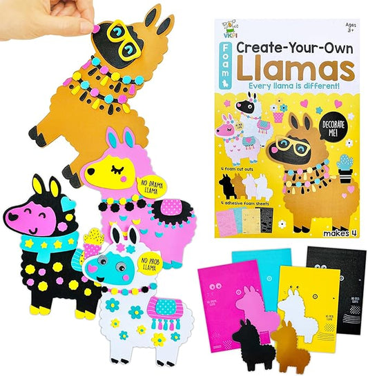 VKPI 4 Pieces EVA Foam Art Crafts Gift Kit, Creative Make Your Own Llamas, Cartoon Foam Paper Craft Projects for Kids Ages 4+ Toddler, Preschool Learning Toy for Birthday Party Favor Supplies