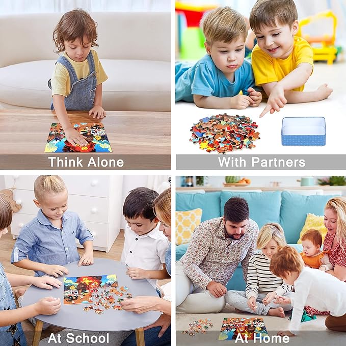 LELEMON Puzzles for Kids Ages 4-6, Fire Fighting 60 Piece Puzzles for Kids Ages 3-5 in a Metal Box, Educational Jigsaw Puzzles Childrens Puzzle Games Puzzle Toys for Girls and Boys