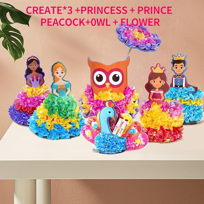 HENUIE Princess Poke Art Kit, Mess-Free 3D DIY Craft, 7 Royal Stand-Alone Figures for Display & Pretend Play, Educational Activity & Gift for Girls & Boys, Ages 4-9