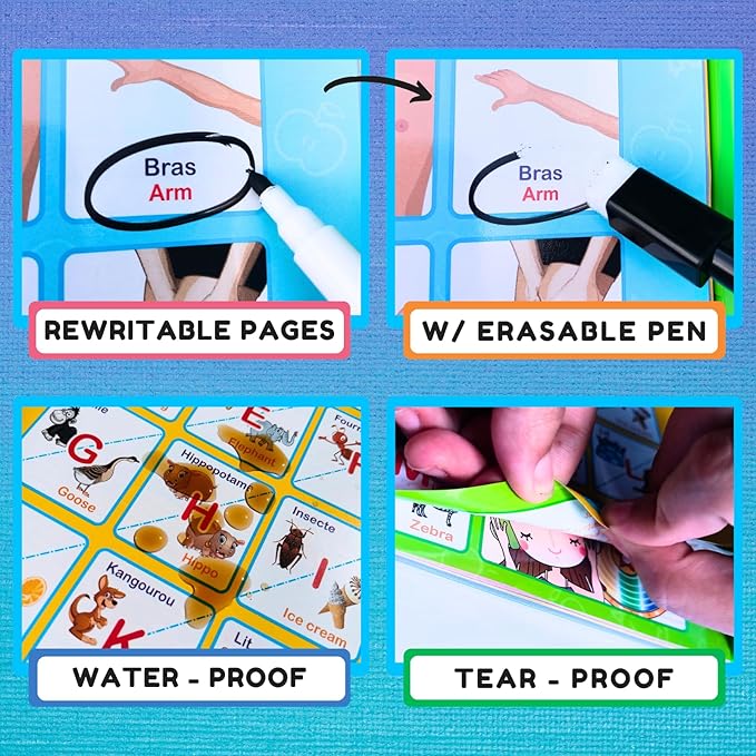 ZeenKind French English Talking Learning Book for Kids 2 3 4 5 6 Years Old, Learn French Interactive Audio Sound Books for Toddlers, Francais Educational Electronic Toys, Bilingual Musical Toy