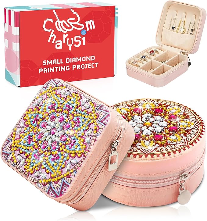 Diamond Art Jewelry Boxes Kits for Adults with Painting Accessories Gem Tools Crystral dots Paint Craft for Girl Women Kids Teen Gifts Mandral (Pink)