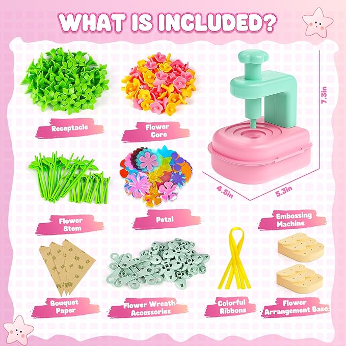 beefunni Flower Bouquet Craft Kits, DIY Arts and Crafts for Kids 4-6-8, Upgrade Wreaths & Colorful Flowers Toys for 4 5 6 7 8+Year Old Girl Birthday Gifts Ideas,Toddler Creative Educational Activities