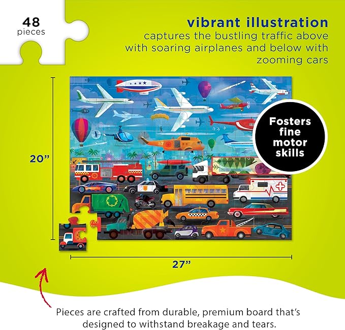 Crocodile Creek Above + Below 48-Piece Jigsaw Floor Puzzle - Fun Floor Puzzles for Kids Ages 4-8 - Vehicles - 27 x 20 inches Finished