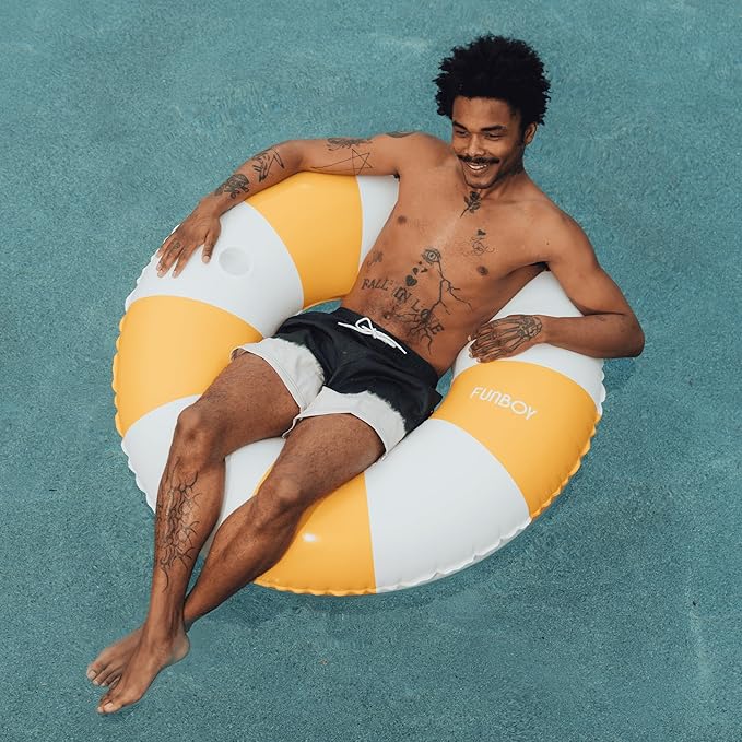 FUNBOY Giant Vintage Stripe Inflatable Tube Pool Float with Cup Holder 48" | Large Pool Float for Adults | Inner Tube Swimming Pool Toys Swim Rings | Pool Lounger Float for Pool Party & Summer