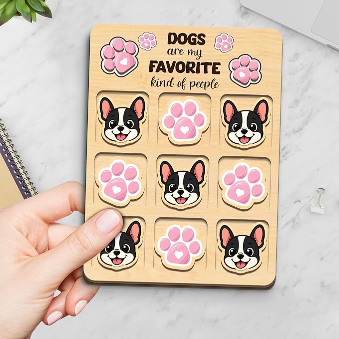 Personalized Dog XO Board Game, Personalized Cute Dog Wooden Noughts and Crosses Game, Pet Table Decor Road Trip Travel Game for Family (Dog 2)