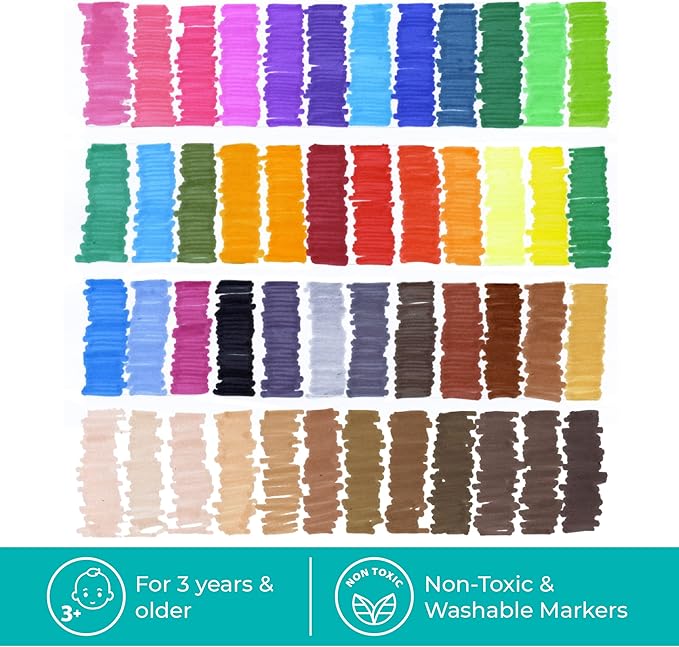 The Pencil Grip Magic Tri Stix, Non-Toxic and Washable Markers For Kids, 48 set, 36 Rainbow + 12 Global Skin Tone Markers, TPG-390
