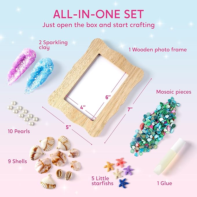 Klever Kits Mosaic Photo Frame Craft Kits, DIY Mosaic Kits for Kids 6 Years Old Girl Birthday Gift Summer Activities, Make Your Own Picture Frame Arts and Crafts for Kids