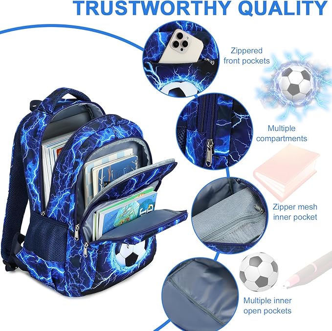 LEDAOU School Backpack for Boys Girls Soccer Kids Bookbag Elementary Middle School Bag for 8-14