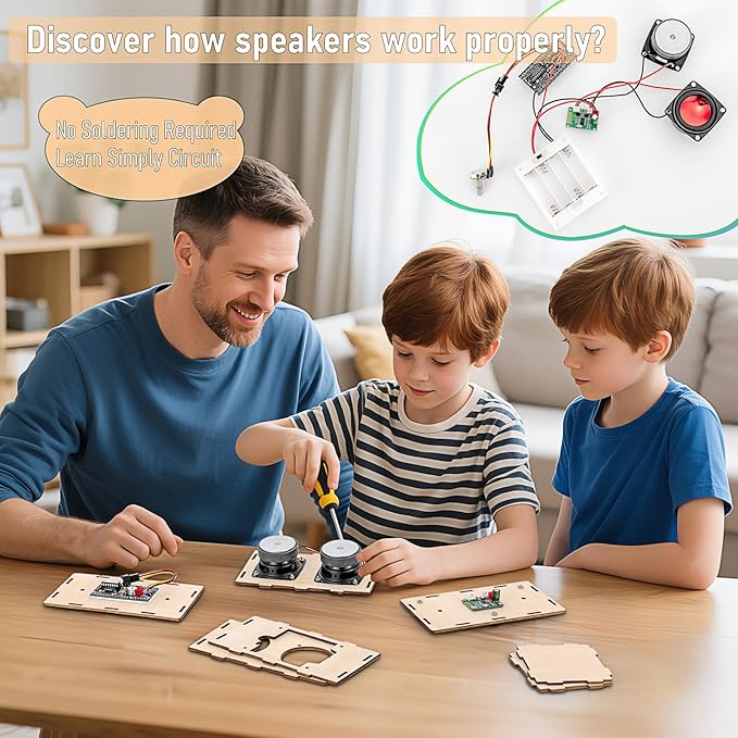 Build Your Own Bluetooth Speaker Kit - DIY STEM Gift for Teens 12-16, Wooden Speaker with LED Lights, Educational Electronics Kit for Boys Girls Age 8+