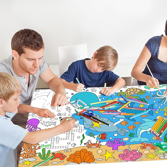 Gatherfun Under The Sea Party Giant Coloring Poster - 31.5x 72 Inches - Versatile Classroom Wall Décor & Birthday Activity - Sea Animal Poster or Table Cover for School Parties and Special Events