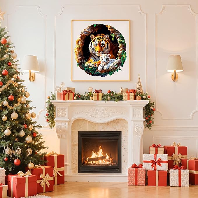 Wooden Puzzles for Adults - Unique Animal Shaped Tiger Family Puzzle, 3D Vision Wooden Jigsaw Puzzle, Christmas Birthday Gifts for Friends/Family, Home Decor 11.4 * 11.4in 200pcs