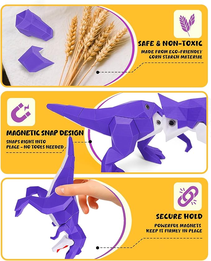 2 Pack Magnetic Dinosaur Building Blocks Take Apart Toys, 3D Printed Dinosaur Toys for Kids 5-7 Stem Fine Motor Skills, Educational Dino Building Sets Ideal