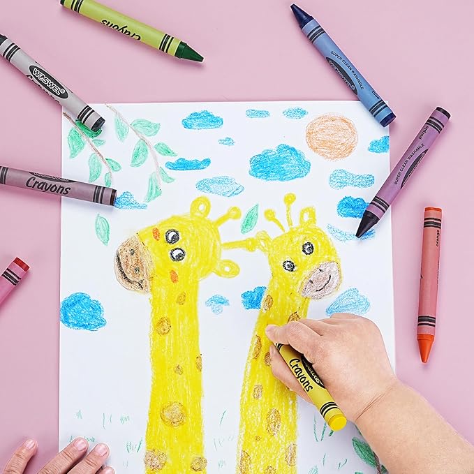 Super Washable Jumbo Crayons Bulk, 12 Pack Crayons with 8 Bright Colors, Non-Toxic Easy-Grip for Toddlers 1-3 & Kids Ages 4-8, Safe Art Supplies for Coloring Books & School Projects