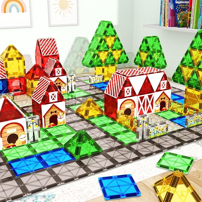 Magnetic Tiles Toddler Toys Garden Farm Animal Set, Magnetic Blocks Montessori Sensory Educational Learning Building Magnet Toys for 3 4 5 6 Year Old Boys Girls, Kids Games Party Birthday Easter Gifts