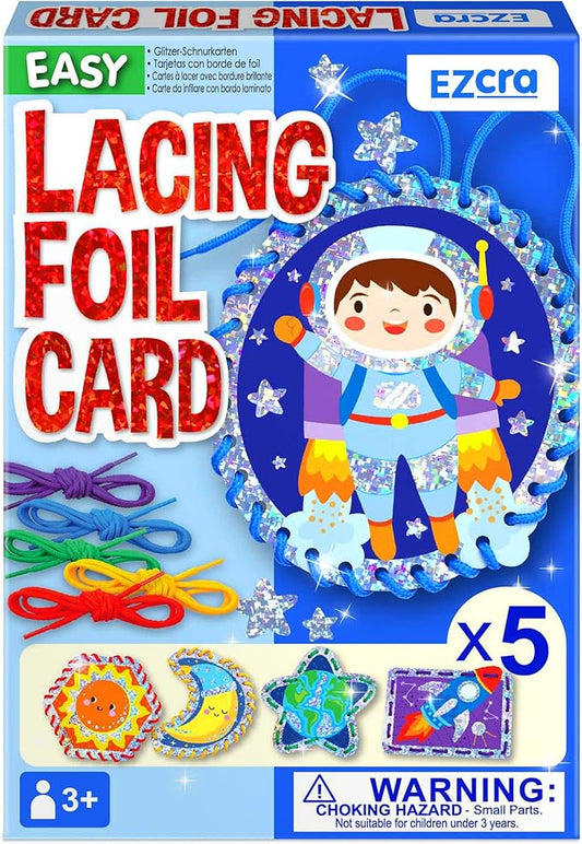 EZCRA Lacing Cards for Kids Ages 3-5 - 5 Pcs Space Theme with Colorful Laces - Craft Kit for Kids DIY Activity Set - Fine Motor Skills Toys and Preschool Learning Activities