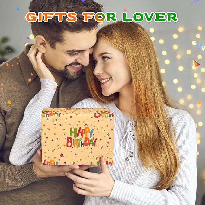 Wrapping Paper Birthday Gift Wrapping Paper Sheets Set, Kraft Birthday Gift Wrap Set,Balloon Star Happy Birhtday Paper with Tags String,Bday Present Wrap for Boy Girl Women Men
