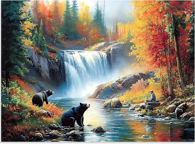 500 Piece Puzzle for Adults, Bear Fall Landscape Puzzle for Kids Teen Adults,Recycled Paper Unique Fun Jigsaw Puzzle 500 Piece,Challenging Family Game Gift for Friends Men Women Seniors,20.5 * 15In