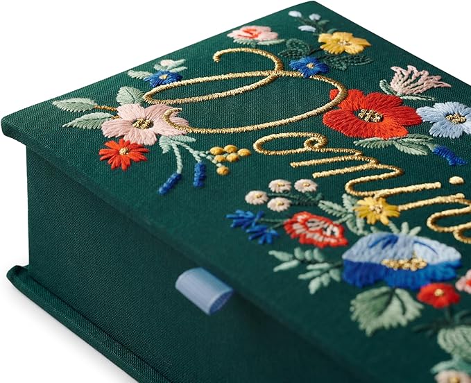 RIFLE PAPER CO. Dominoes Set | 28 Dominoes with Illustrated Designs, Packaged in Embroidered Keepsake Box, Includes Instruction Card for Games, Strawberry Fields
