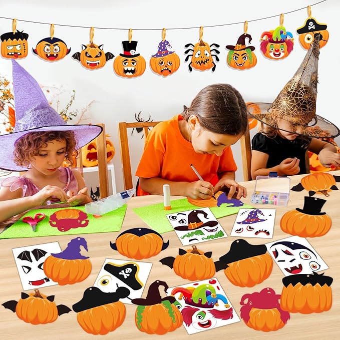 36 Set Halloween Pumpkin Crafts Kit Halloween Crafts Pirate Sticker DIY Craft Witch Pumpkin Decoration Hanging Ornaments for Classroom Home Activities Birthday Party Supplies