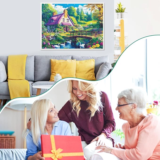 300 Piece Puzzle for Adults,Beautiful Country Cottage Puzzles for Adults Kids Elderly,Large Piece Landscape Puzzles for Kids Age 8-10 10-12,Challenging Nature Puzzle,Family Game Great Gift 20.5x15 in