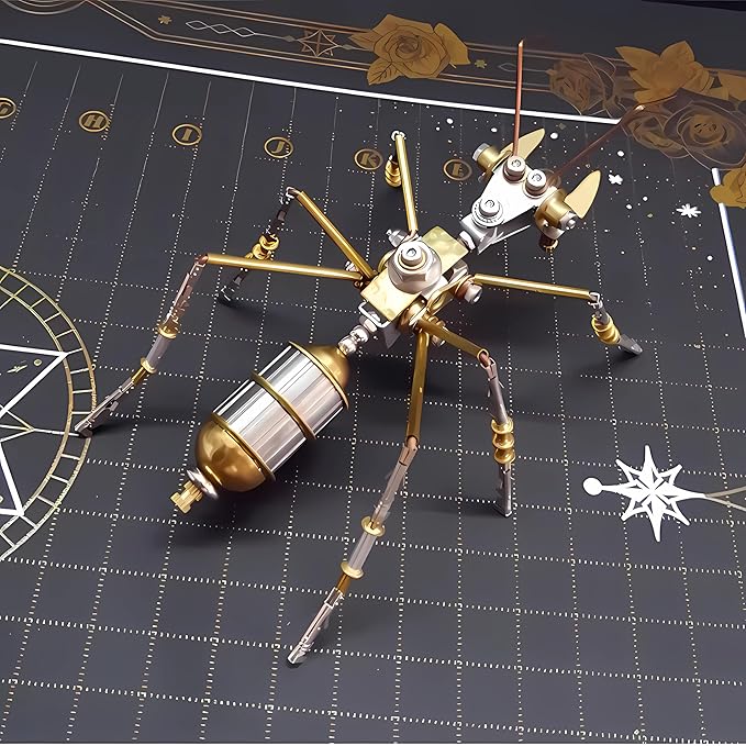 3D Steampunk Mechanical Insect Puzzle Kit - DIY Metal Assembly Model for Adults, Unique Retro Brass Sculpture Craft for Home Office Decoration (Ant B)
