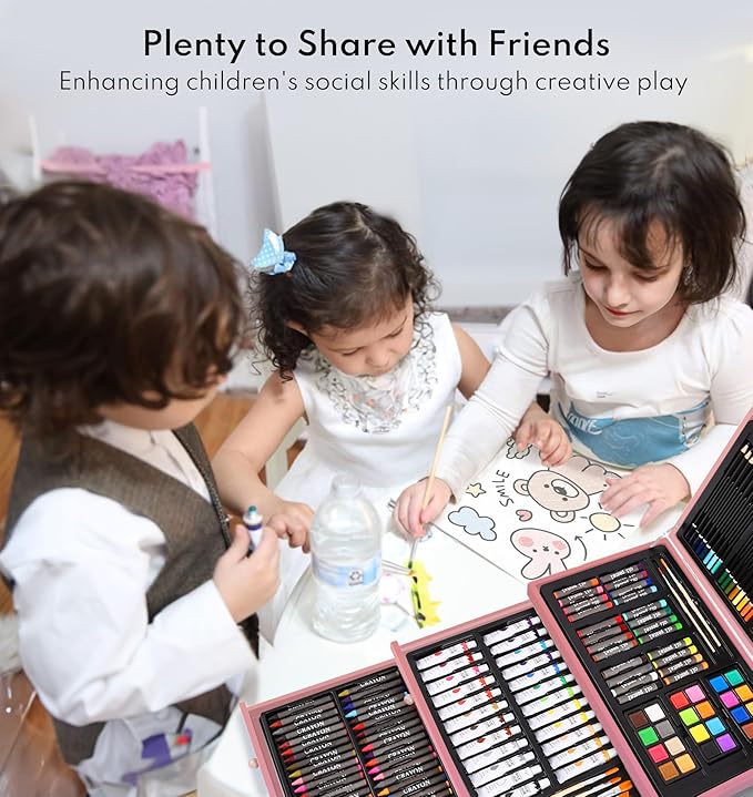 194 Piece Deluxe Art Set, Painting Drawing Art Supplies with 4 Drawing Pads, Acrylic Paints, Crayons, Colored Pencils Set in Wooden Case, Art Kit Gift Box for Kids, Teens, Adults, Artists, Beginners