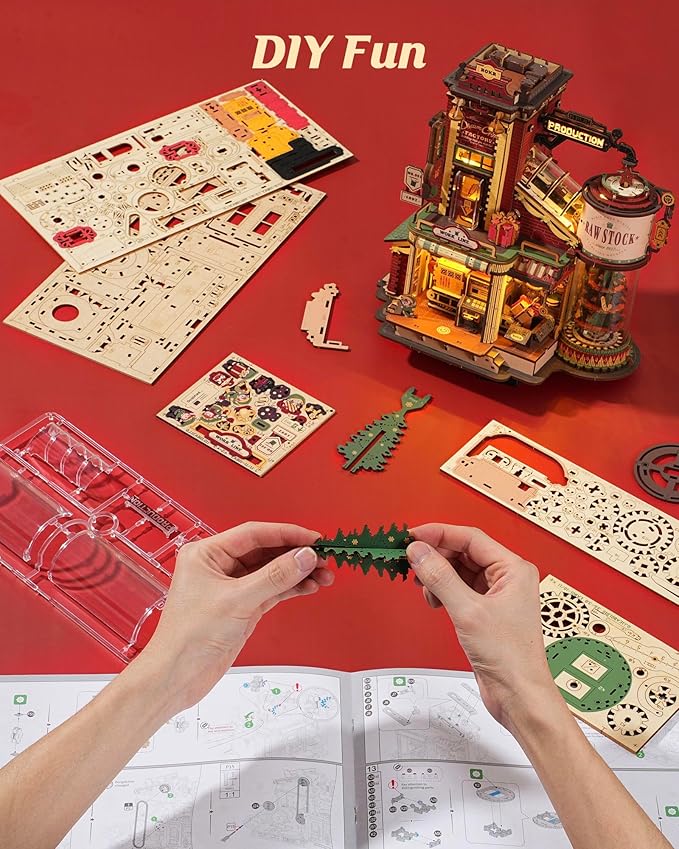 ROKR 3D Wooden Puzzle for Adult - Gift Factory Mechanical Model Kit with Music & Lights, 449pcs Adult Wooden Puzzles, DIY Building Toy for Teens & Adults