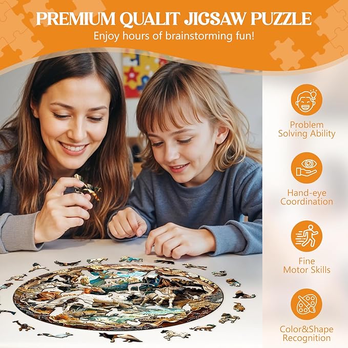 Wooden Puzzles for Adults, Wooden Jigsaw Puzzles for Adults Kids, 3D Vision Effect-3D Horse Unique Shaped Wood Puzzles Adult, Creative Birthday Gifts for Friends Family Game(13.4 * 13.4in 300pcs)