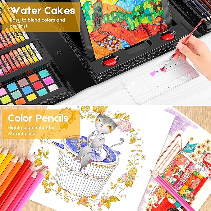 iBayam Stocking Stuffers for Teen Girls, Art Supplies, Arts and Crafts for Kids Ages 8-12, Teens Girls Christmas Gifts, Gifts for 5-12 Year Old Girl, Art Set Case with Trifold Easel, Sketch Pads