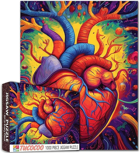 1000 Piece Jigsaw Puzzles for Adults Graffitic Men Heart Painting Jigsaw Puzzle Human Organ 1000 Pieces Puzzles Game Scandinavia Wall Decor DIY Craft Medical Anatomy Puzzle Art Hospital Decor(Red)