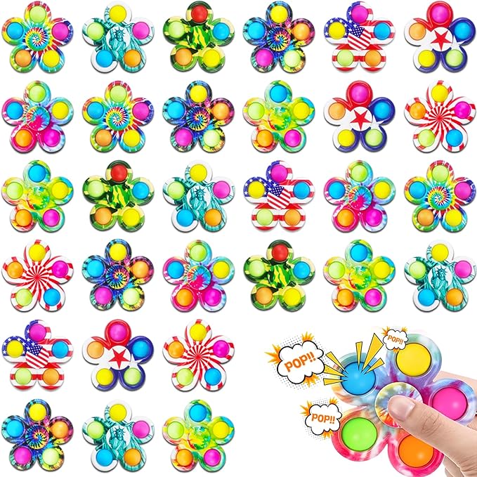 30Pcs Fidget Spinner Bulk Toys, ADHD Autism Fidgets for Teens Toddler, Sensory Pop it Fidget Toys Pack, Party Favors Gifts for Kids 8-12 3-5, Classroom Prizes for Girls Boys Students