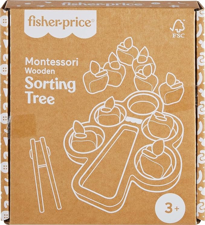 Fisher-Price Wood Montessori Toy Sorting Tree, American Montessori Society Seal of Excellence, Wooden Learning Activity Puzzle & Expert Play Tips for Preschool Kids Ages 3+ Years (Amazon Exclusive)