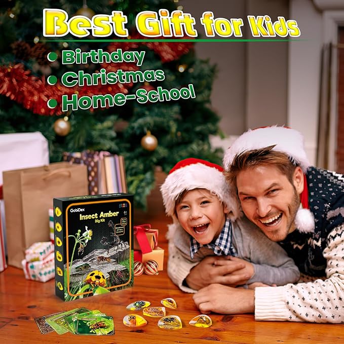 GobiDex Amber Dig Kit-Artificial Insect Resin, Excavate 6 Insects Specimens, STEM Geographic Educational Bugs Toys, Excavation Toys for Fun Bugs Party Favors, Science Kits for Kids Age 6-8 8-12