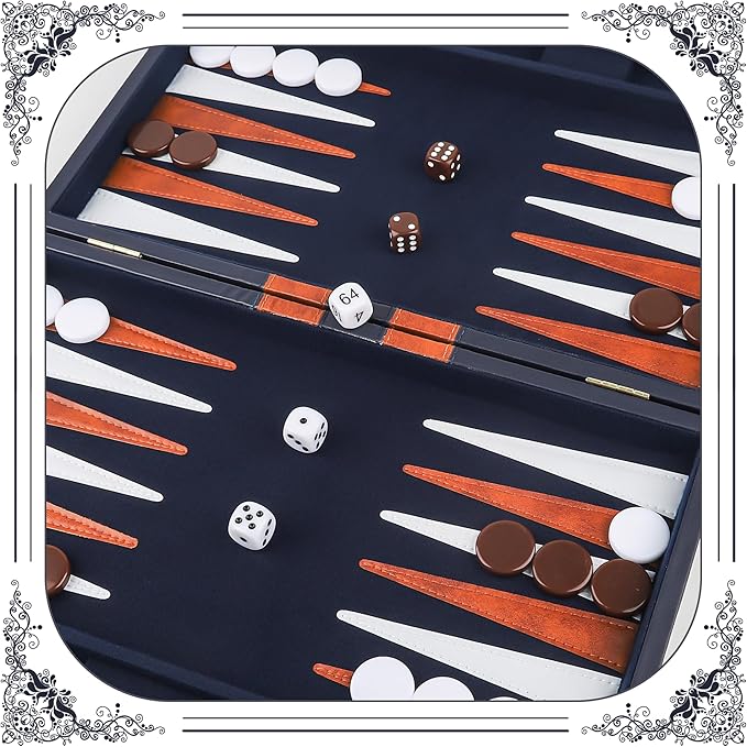 Froggod 15 inch Backgammon Sets for Adults - Classic Board Game for Adults - Portable Travel Backgammon Set for 2 Players - Perfect Adult Board Games for Gifts & Family Fun(Blue)