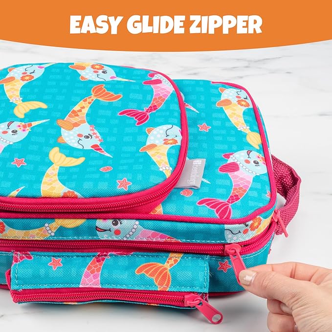 Kids Insulated Lunch Box w Snack Pocket & Expandable Water Bottle Holder For Girls- Waterproof Lunchbox Tote Keeps Food Hotter or Colder Longer - Reusable Back to School Bag Fits Most Bento Containers