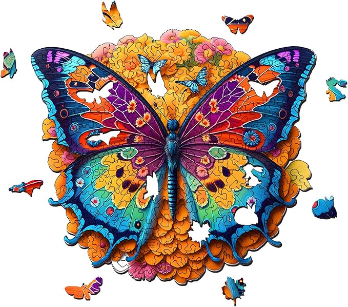 Wooden Puzzles for Adults, Unique Puzzles for Adults, Irregular Animal Shaped Wooden Jigsaw Puzzles, Creative Birthday Gift,11.8 x 9.1 inch, Butterfly